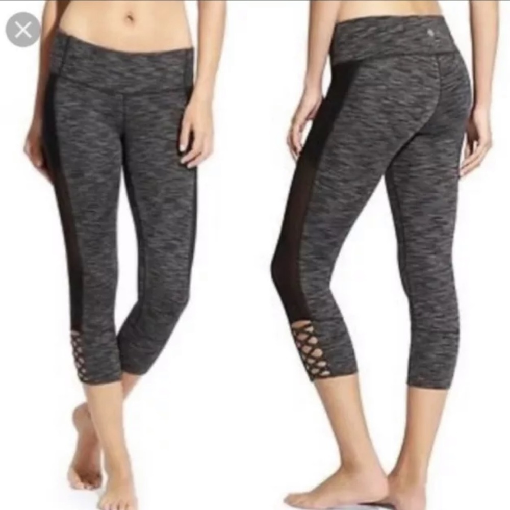 ✅ Athleta Mind Over Matter Crop Mesh Leggings Black / Gray size Small